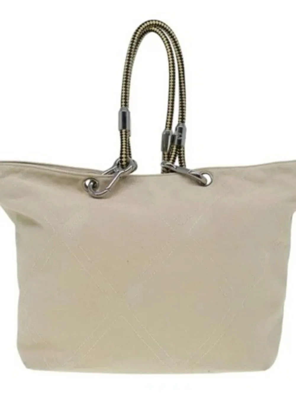 CHANEL COCO Mark Tote Bag Canvas Beige Silver CC Auth bs18464